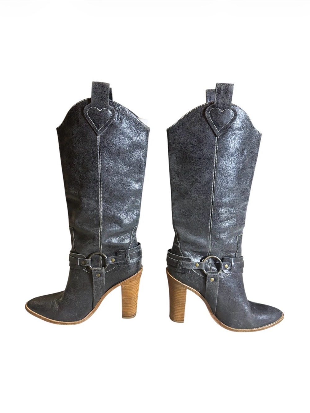 Vintage BCBGMaxAzria Black Western-Style Heeled Harness Boots